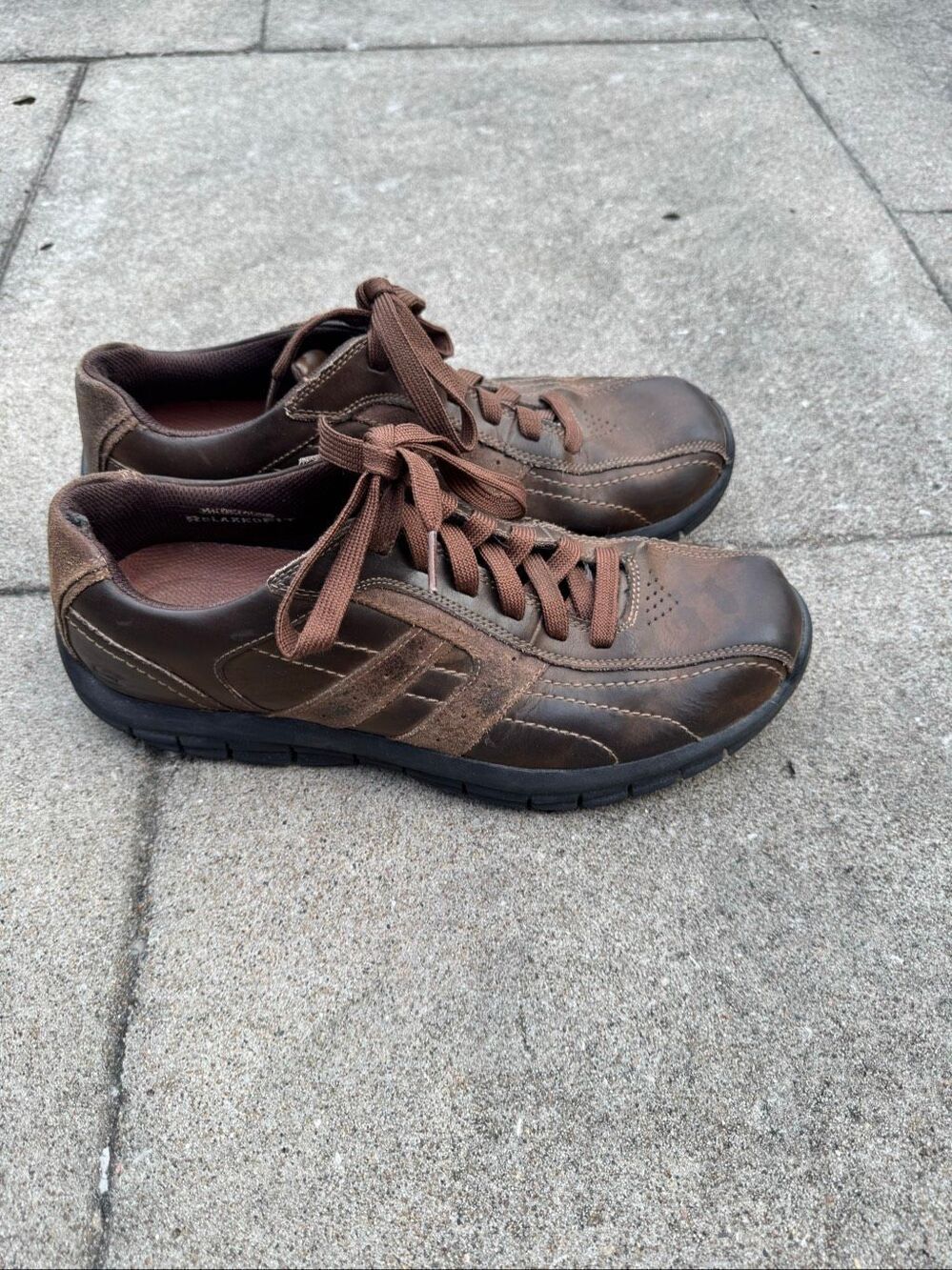 Skechers Relaxed Fit Memory Foam Brown Leather Shoes Men’s 10.5 Casual Lace Up